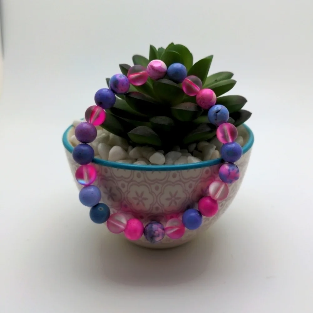 381MIDALANE Barbie-Pink & Purple 8mm Howlite Stone Bracelet